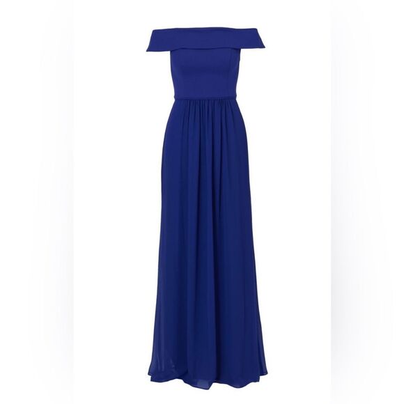 Arianna Papell Blue off shoulder Crepe Chiffon Gown Size 6 - Picture 5 of 6